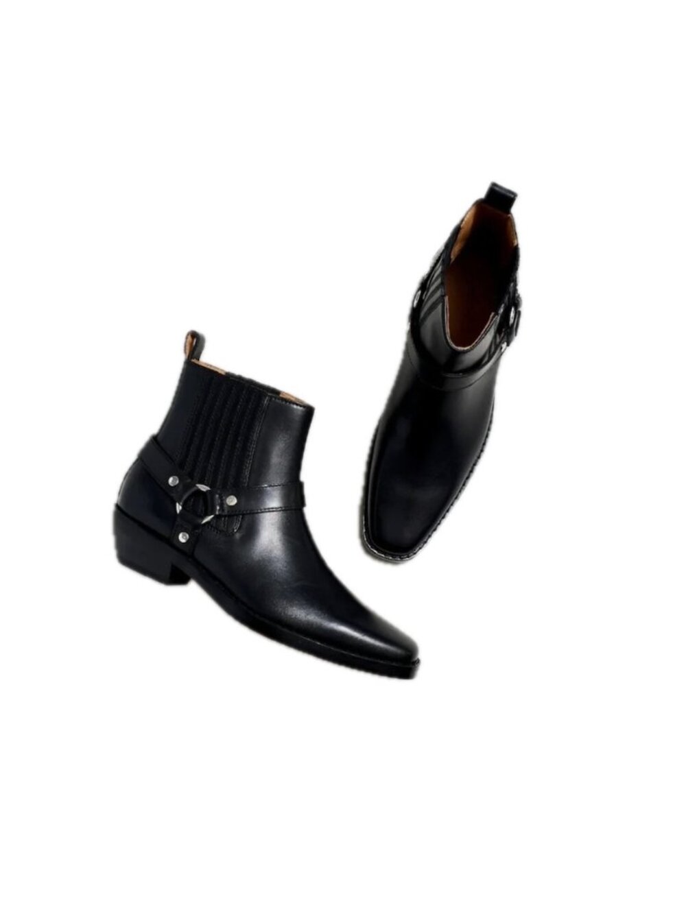 Madewell The Santiago Western Ankle Boot Black Leather Size 8 cowgirl rodeo